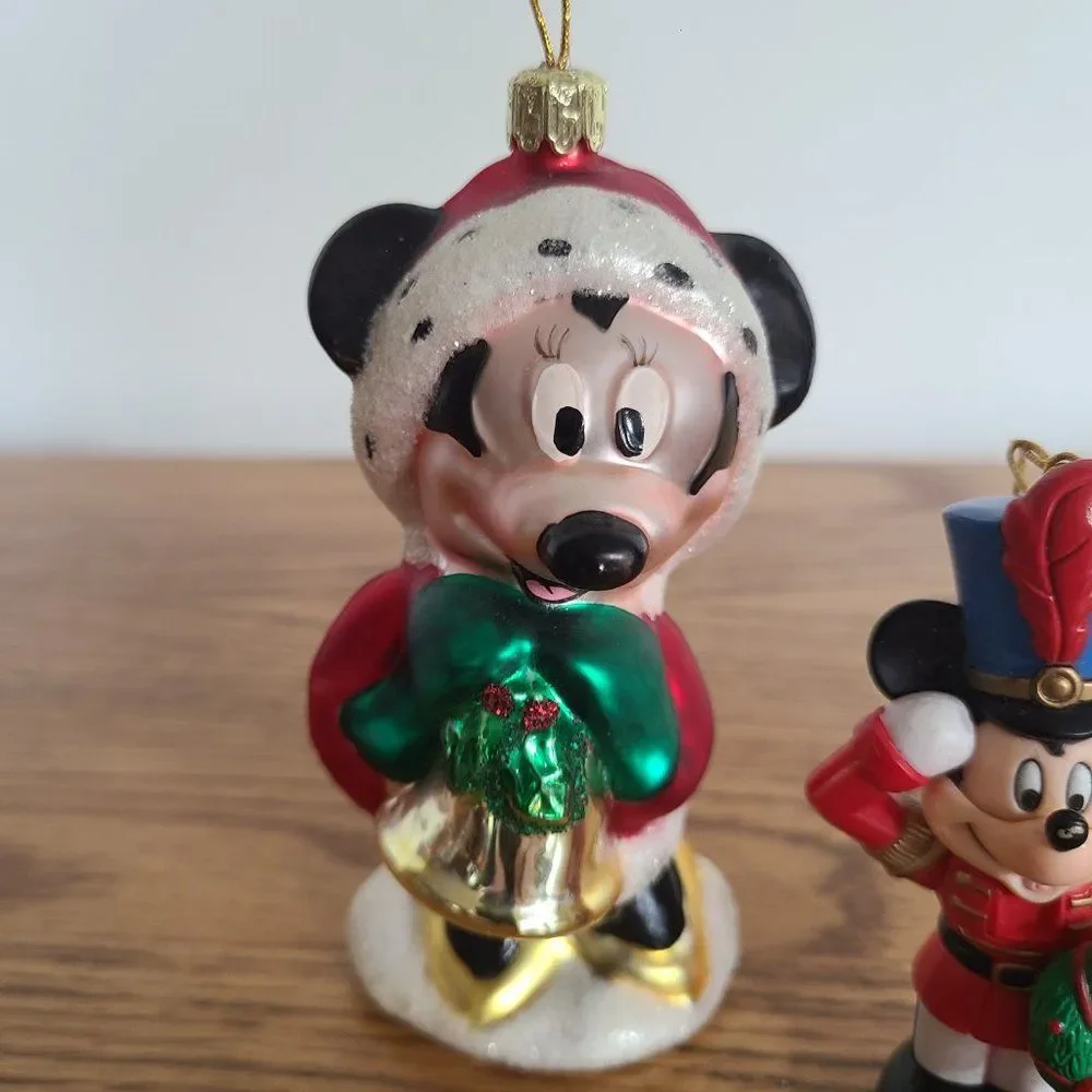 Disney Vintage Blown Glass Minnie Mouse and Mickey Mouse Nutcracker Ornaments